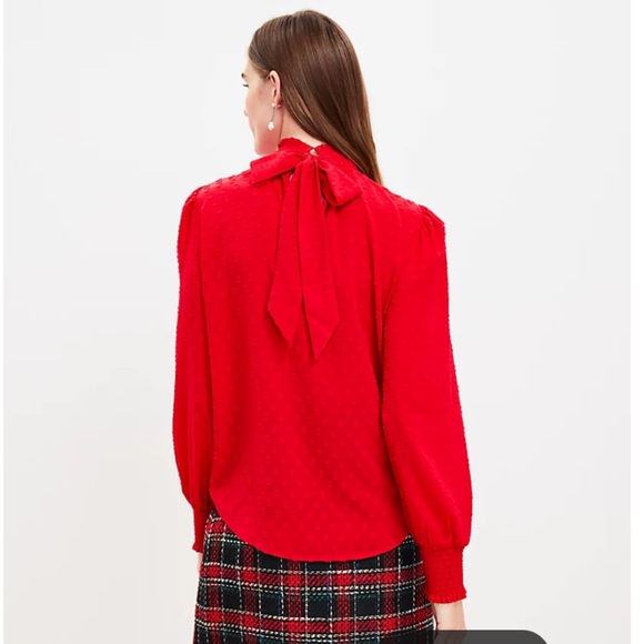 NWOT Loft Bow Ruffle Dot Blouse - Picture 1 of 6